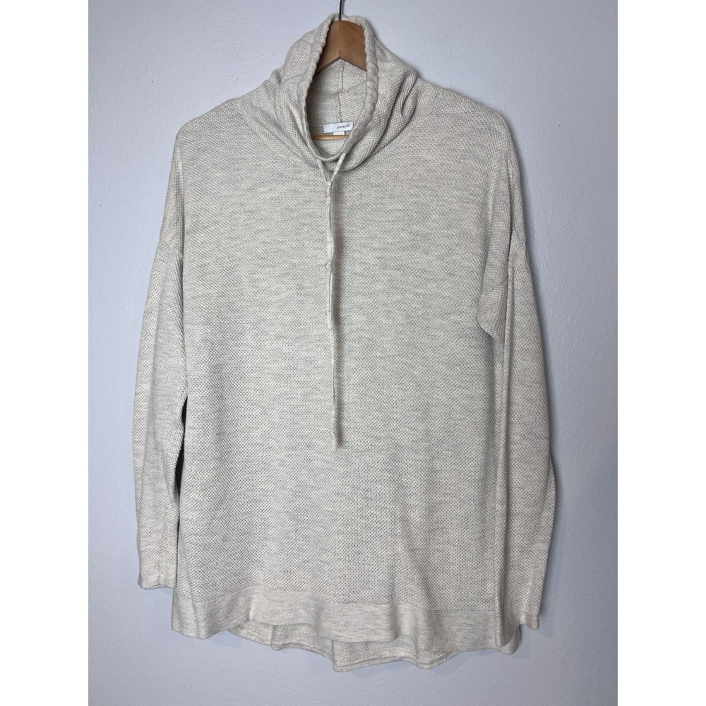 Pure Jill Sweater Women's M Ivory Textured Long Sleeve Cotton Funnel Neck